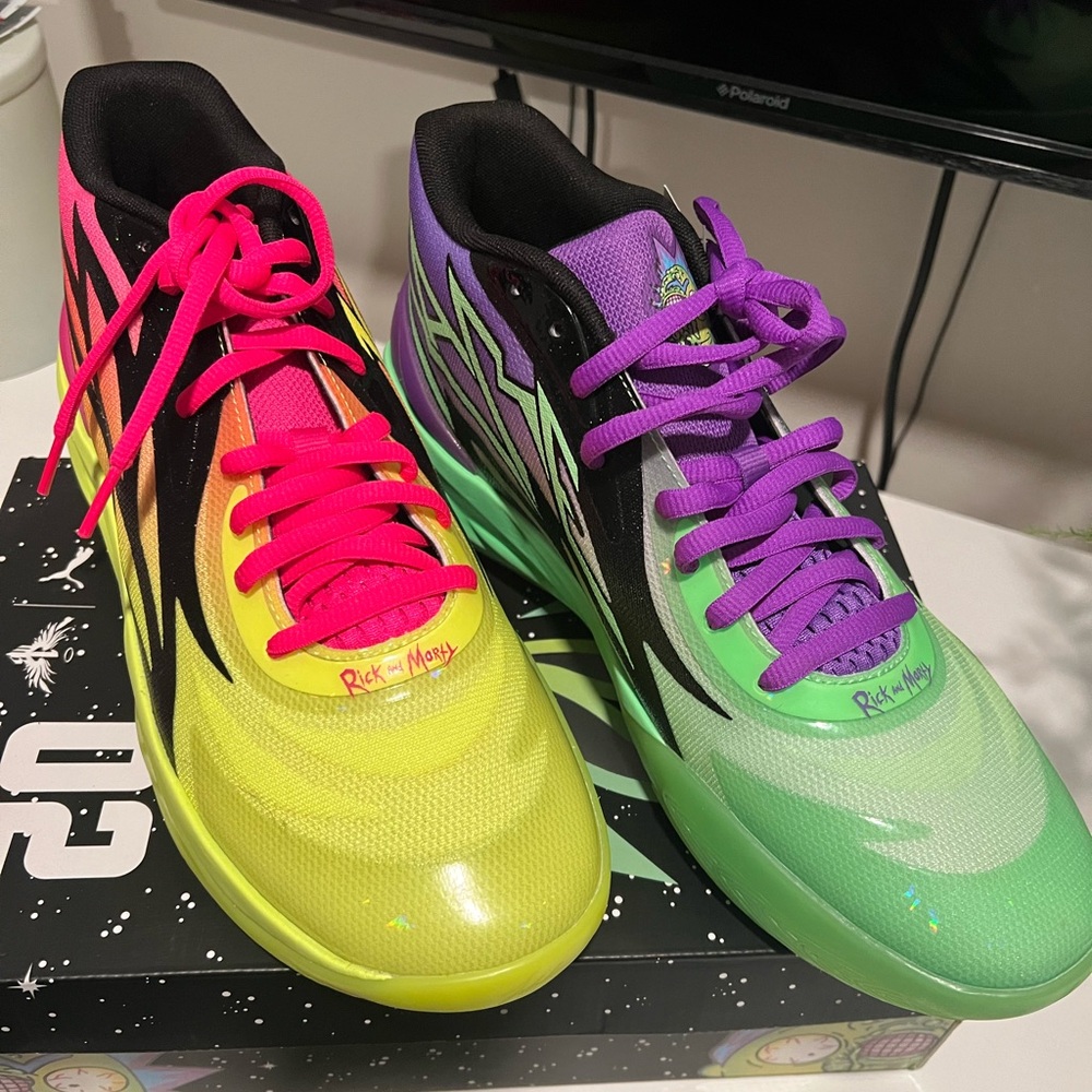 Puma Pink and Yellow Athletic Shoes with Glossy Finish